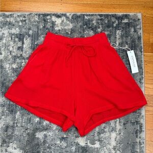 NWT! STATESIDE Gauze Drawstring Short In Cherry Pie Red, Women's XS